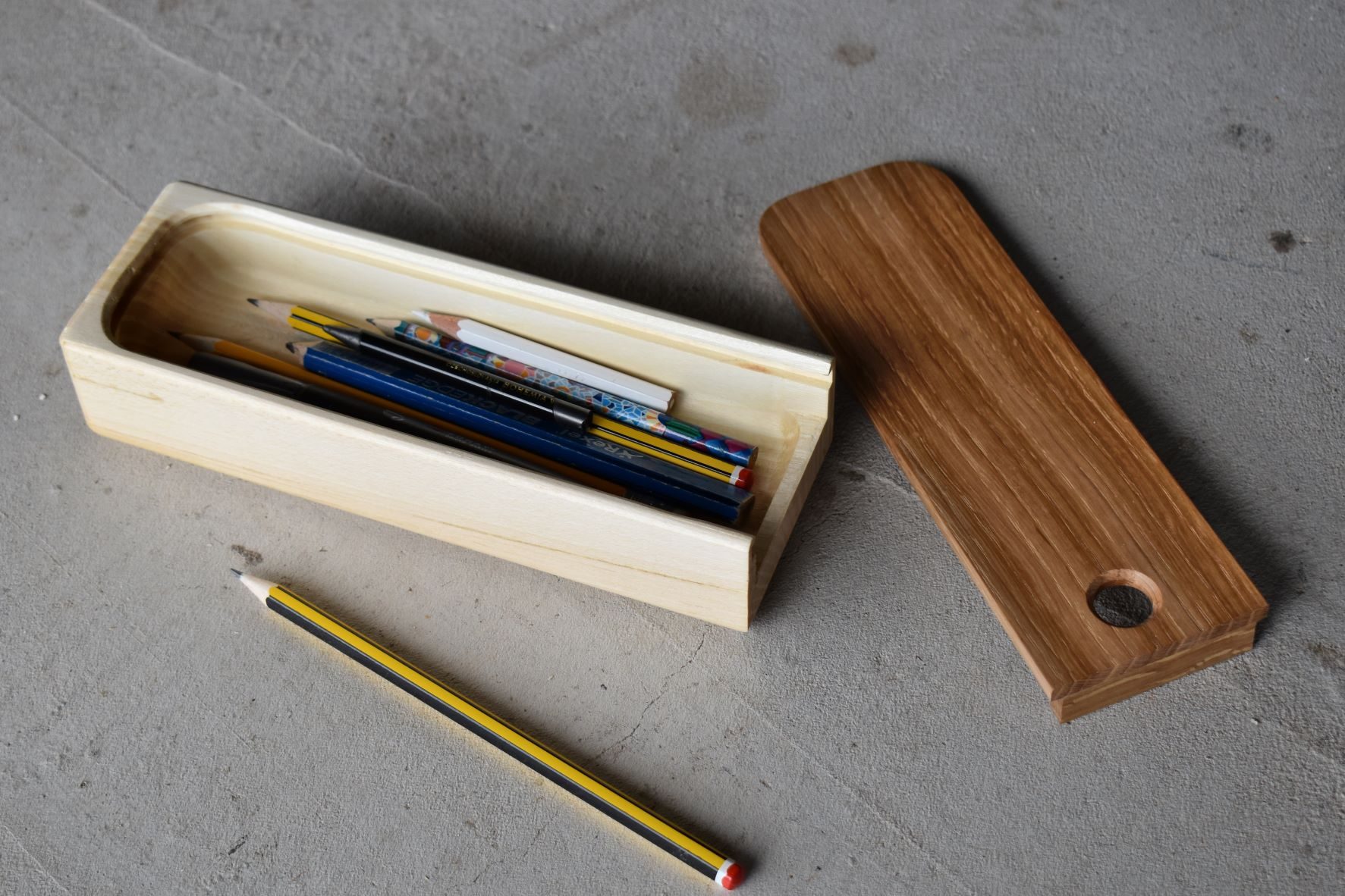 Limewood and oak pencil case